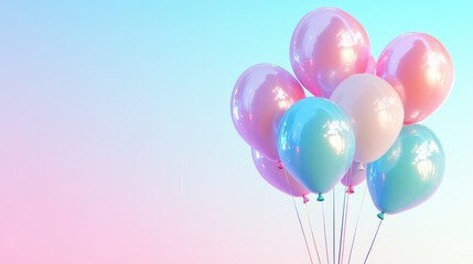 Wall Mural - balloon bouquet: a vibrant cluster of balloons in soft pastel hues floats gracefully against a gradi