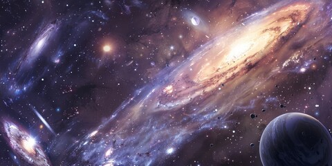 Poster - Journey to the farthest reaches of the cosmos with galaxies, vast collections of stars, gas, and dust bound together by gravity