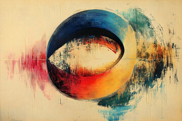Fototapete - A vibrant abstract painting displaying colorful brushstrokes and layered forms