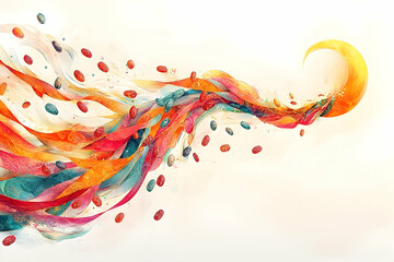 Fototapete - Abstract painting featuring flowing ribbons with floating oval shapes