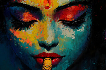 Fototapete - A colorful abstract oil painting portrait of a persons face