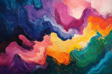 Fototapete - Colorful Abstract Oil Painting Depicting Flowing Brushstrokes and Various Hues