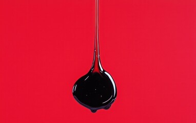 Poster - Black Liquid Dripping on Red Background