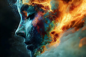 Fototapete - A profile of a face seemingly made from vibrant celestial clouds
