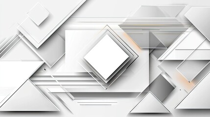 Poster - Futuristic white abstract background with layered triangle elements, subtle glossy square accents, and a high-tech geometric pattern. Perfect for modern designs.