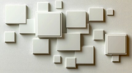 Poster - Modern abstract white texture with 3D paper-inspired geometric squares, creating depth and dimension.