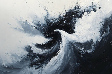 Fototapete - A monochrome abstract painting portraying swirling water and dark contrasts