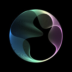 Leinwandbilder - Abstract colorful rainbow spectrum wave lines in round shape. Neon iridescent wavy line circle frame isolated on black background with copy space for technology, science, music, modern graphic design