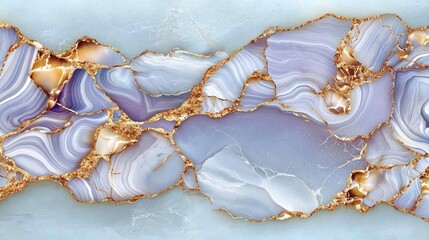Poster - Soft pastel periwinkle marble texture with flowing watercolor patterns and fine golden streaks.