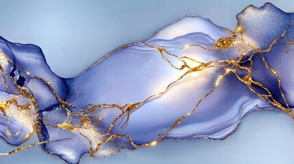 Poster - Soft pastel periwinkle marble texture with flowing watercolor patterns and fine golden streaks.