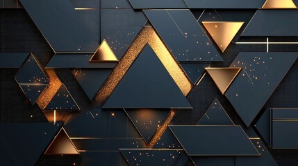 Leinwandbilder - Sophisticated abstract black background with a geometric pattern of layered triangles and glossy accents. A stylish, futuristic design for branding.