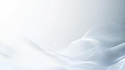 Poster - White background with abstract flowing waves, interconnected dots, and subtle geometric lines. A futuristic and elegant digital concept.