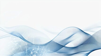 Poster - White background with abstract flowing waves, interconnected dots, and subtle geometric lines. A futuristic and elegant digital concept.