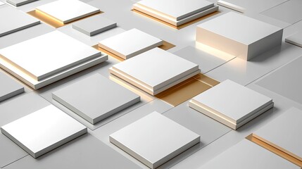 Leinwandbilder - White paper art-inspired geometric square pattern with subtle depth and modern elegance.