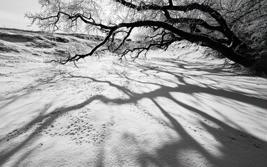 Poster - Stark Winter Landscape: Tree Shadows on Snow