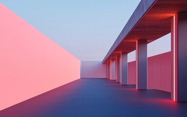 Poster - Abstract Pink and Blue Architectural Structure with Neon Lights