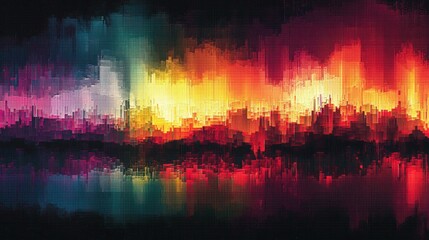 Poster - Abstract Cityscape at Night with Glitch Effect
