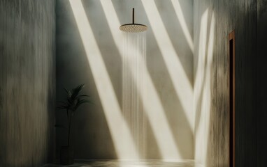 Poster - Modern Minimalist Shower with Sunbeams in Concrete Room