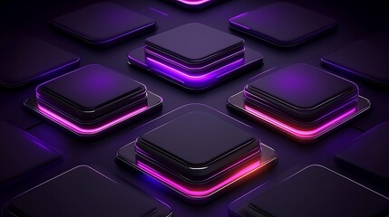 Abstract purple glowing illuminated cubes arranged on a surface