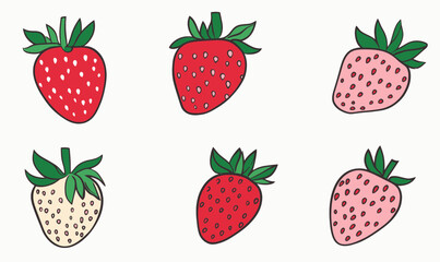 Poster - Doodle Style Strawberry Set Vector Illustration with Color Variations for Graphic Design