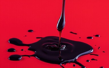 Poster - Dark Liquid Splash on Red Background