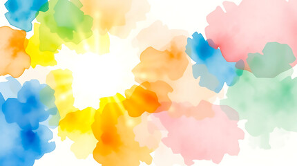 Poster - Vibrant watercolor abstract background with colorful floral shapes and bright light