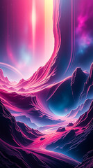Poster - Vibrant cosmic landscape with flowing river and towering mountains under a colorful sky