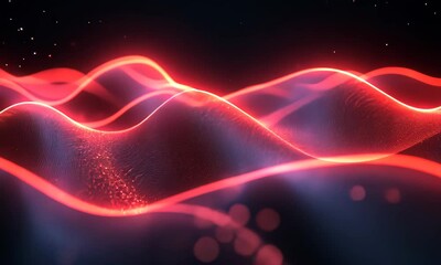 Poster - Abstract digital wave with glowing red particles and undulating motion for tech presentations