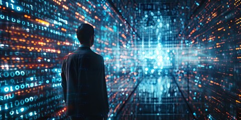 Aufkleber - A businessman accessing corporate data with cyberspace security