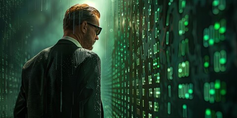 Aufkleber - A businessman accessing corporate data with cyberspace security