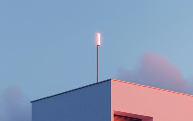 Poster - minimalist rooftop architecture at dusk: pink and blue tones
