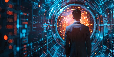Aufkleber - A businessman accessing corporate data with cyberspace security