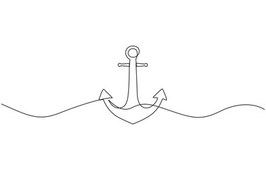 Poster - Continuous line drawing of sea anchor. Single line illustration of sea anchor, Continuous One Line Drawing of Sea Anchor. Vector Line Art Drawing of Anchor Black Isolated on White Background.