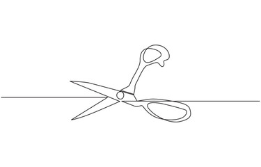 Poster - One continuous line drawing of regular scissors and barber scissors, Scissor tool one line continuous single line art drawing outline design vector illustration.
