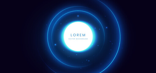 Poster - Futuristic circle glowing light effect with sprkle on dark blue background.