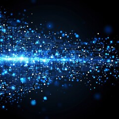 Poster - abstract digital art featuring a vibrant blue light streak, sparkling particles, and a dark backgrou