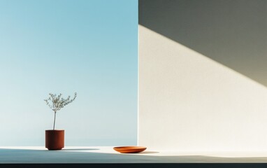 Poster - Small Plant in Terracotta Pot on a Sunny Day