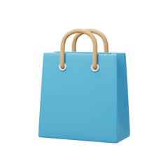 Poster - Light Blue 3D Rendered Shopping Bag with Beige Handles