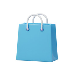Poster - Light Blue 3D Rendered Shopping Bag on Transparent Background