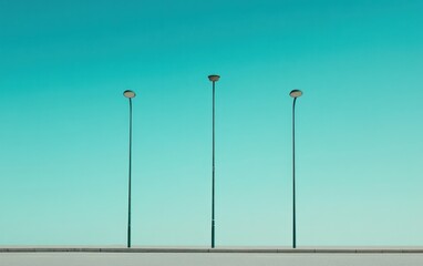 Poster - Three Lamp Posts Against Teal Sky