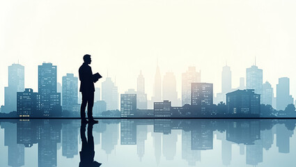 Photo realistic as Silhouette of a person and a project layout symbolizing project management in double exposure with copy space. concept as A silhouette of a person merged with a project layout repre