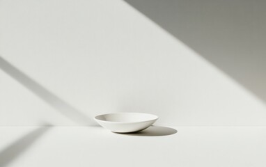 Poster - White Bowl Minimalist Still Life with Sunlight Shadows