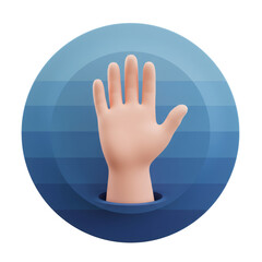 Poster - 3D Rendered Hand Emerging from Blue Circular Background