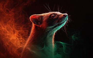 Poster - Abstract Glowing Weasel in Red And Teal Smoke