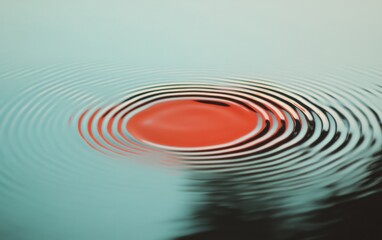 Poster - Concentric Ripples Expanding From Red Center on Teal Water