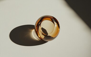Poster - amber glass sphere in sunlight on beige surface