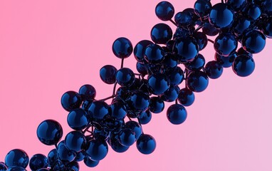 Poster - Abstract Swirling Chain of Dark Blue Spheres on Pink Background