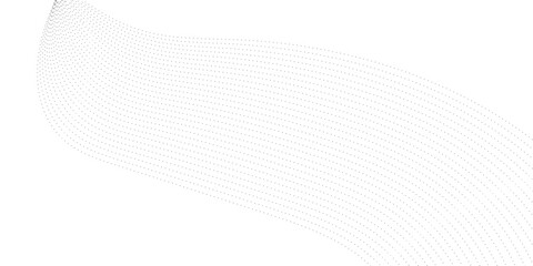 Poster - Abstract flowing dots particles wave curved lines on transparent background. Black halftone gradient smooth curve line shape background. Design for frequency sound, technology, science, banner. Vector