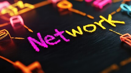 Poster - Colorful Chalk Network Diagram on Blackboard Global Connectivity Concept