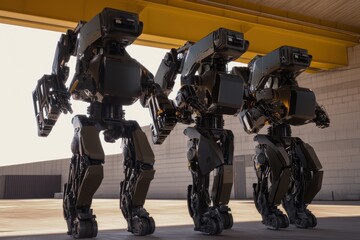 Poster - Robots display advanced mobility in industrial warehouse setting during daytime